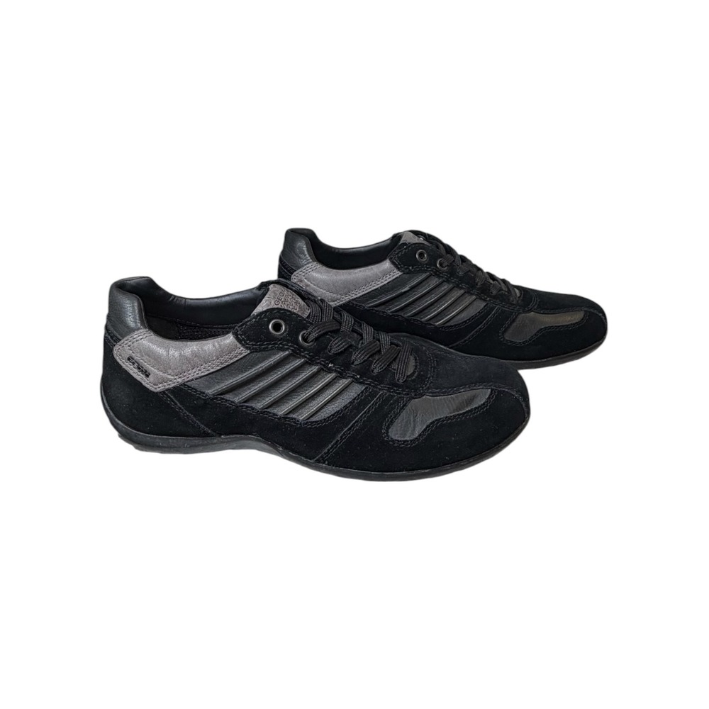 Geox Respira Mens Sneakers Black Grey Suede Leather Low Top Shoes‎ Size US 7